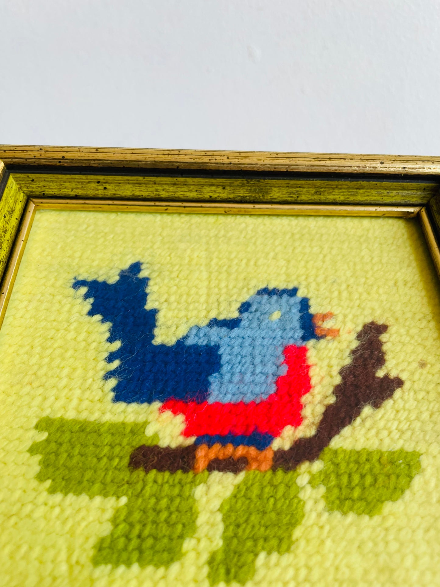 Bright Embroidery Picture of Blue Bird on Branch