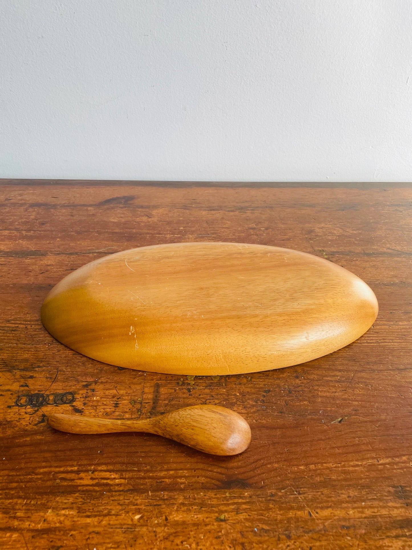 Divided Wood Serving Dish with Spoon - Set of 2 Pieces