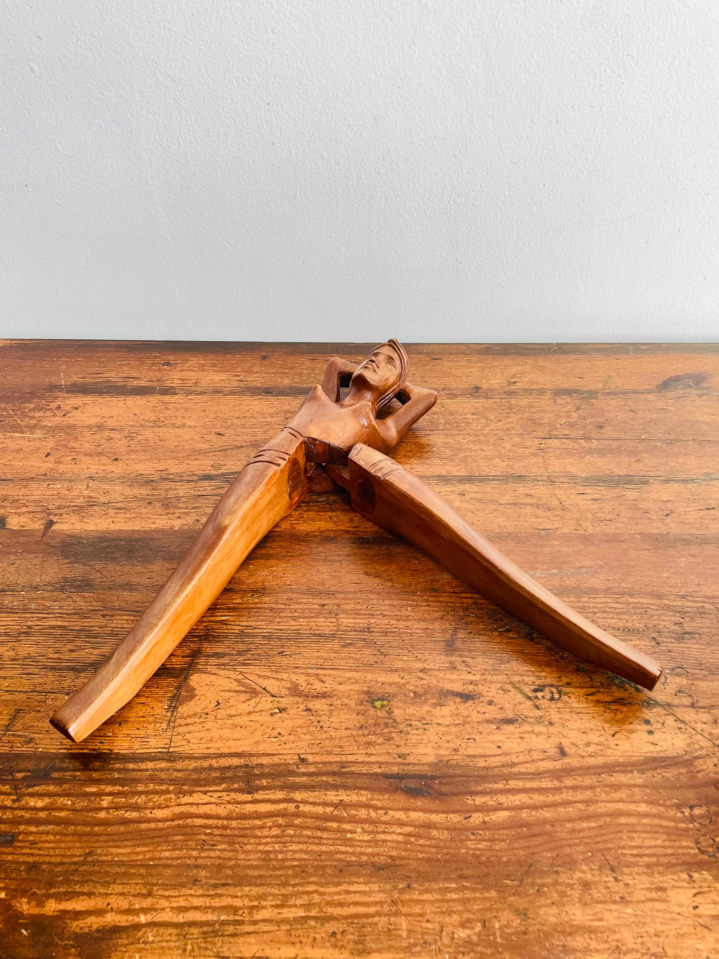 Vintage Nude Lady Wood Nutcracker #2 - Leg Opens & Closes to Crack Nuts - Saucy Tiki Bar Decor