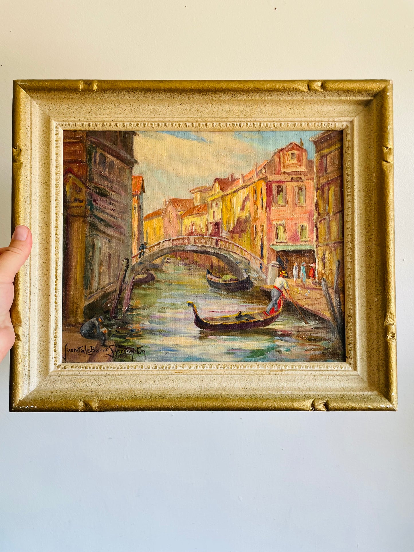 Vintage Original Art Painting Signed by Listed Hamilton Artist Juanita LeBarre Symington - "Canal Principal Venice" July 1975 - Original Sketch on Imported Linen Canvas