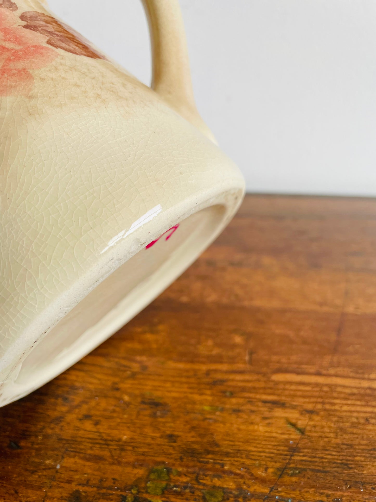 Farmhouse Stoneware Pitcher Jug Vase or Utensil Holder with Rose Design - Found in Dublin, Ireland