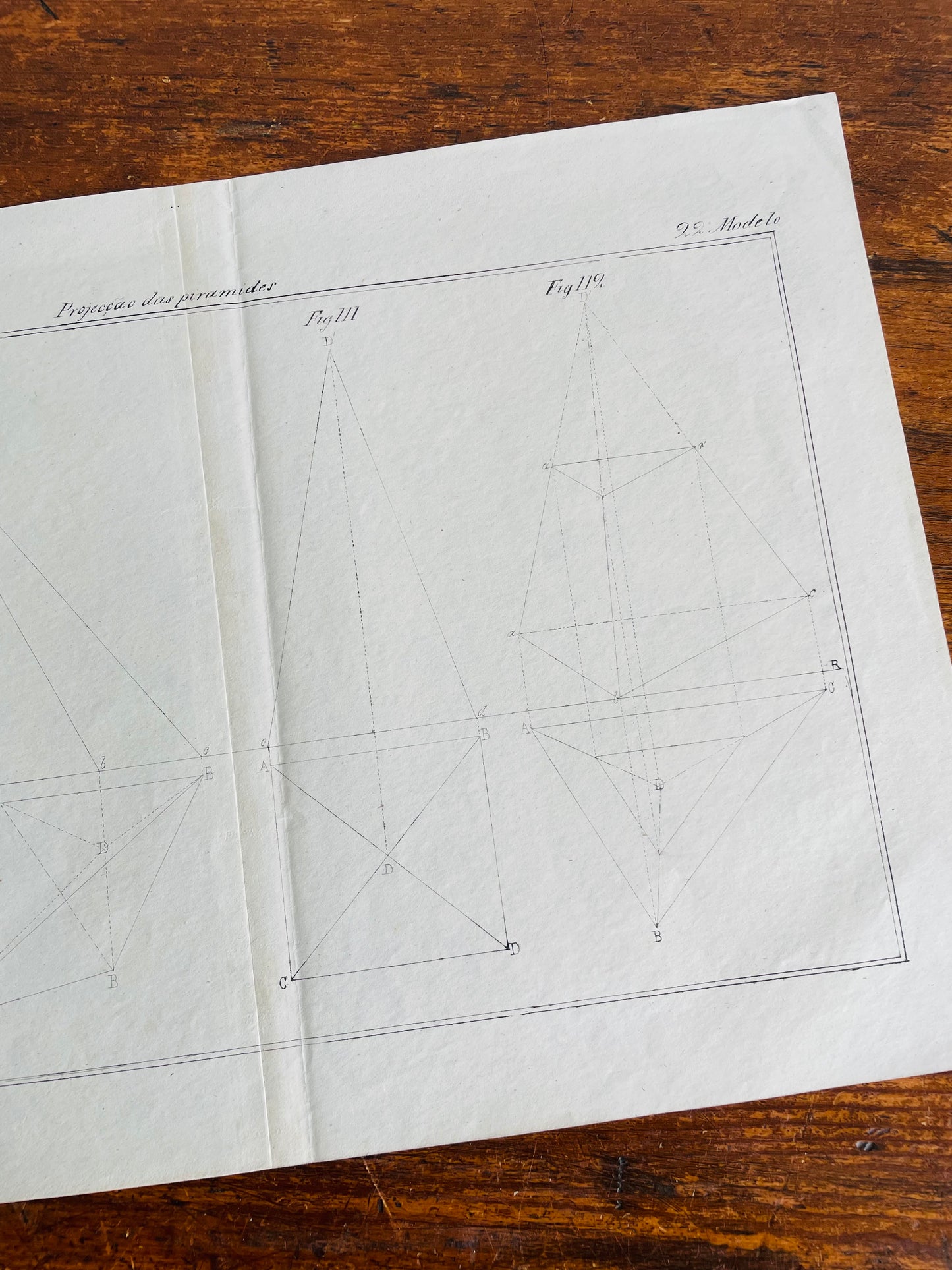 Antique Architecture Art Student Portfolio Drawing - Projection of Pyramids - Found in Lisbon, Portugal