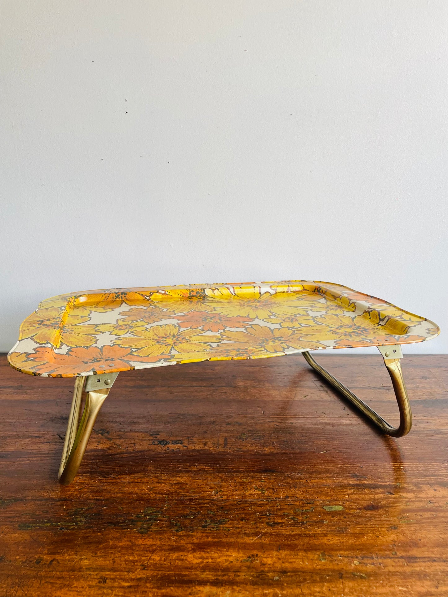 Metal Folding Lap Tray with Yellow & Orange Flower Design