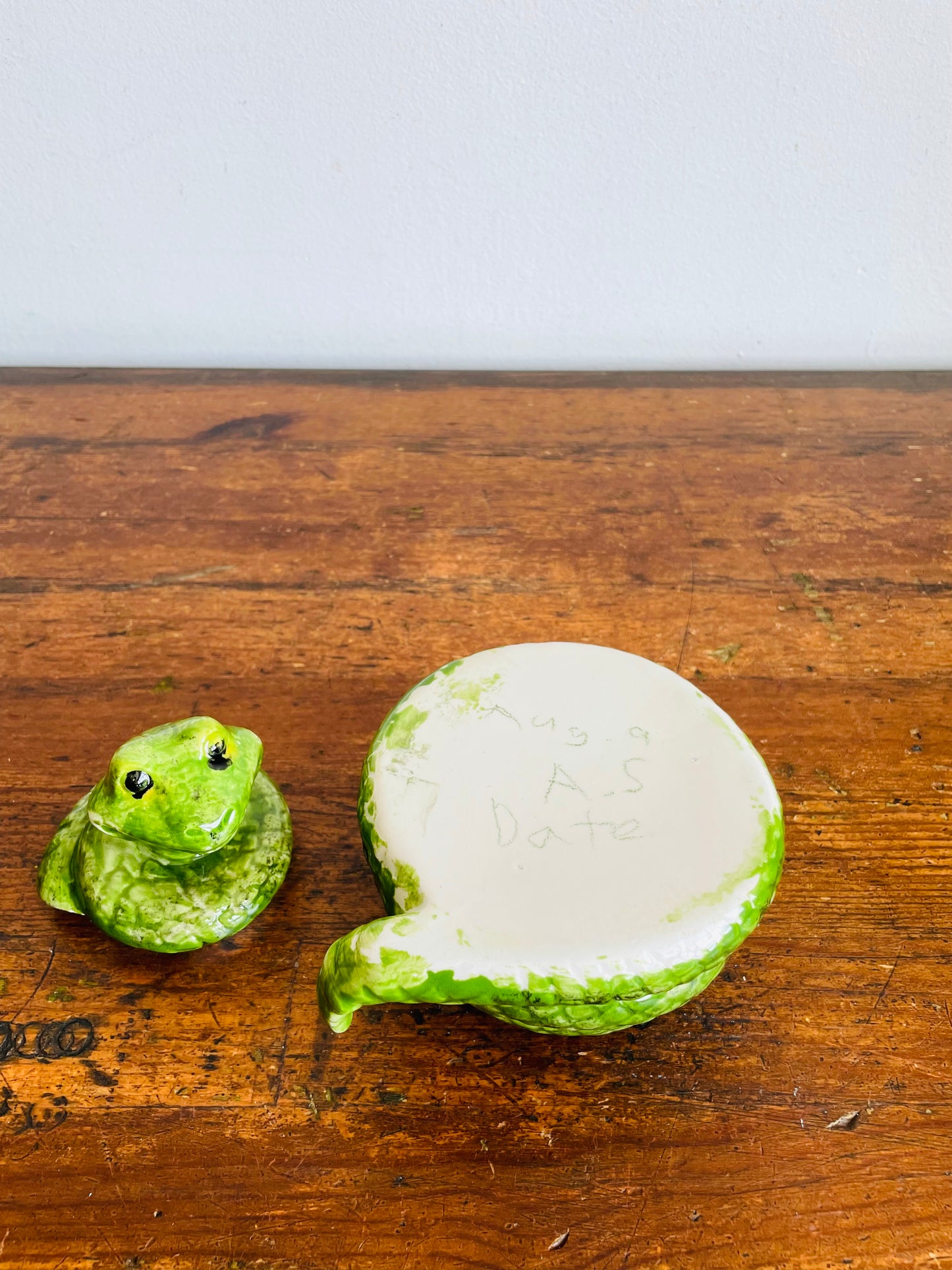 Adorable Hand Painted Green Ceramic Coiled Snake Jar with Lid