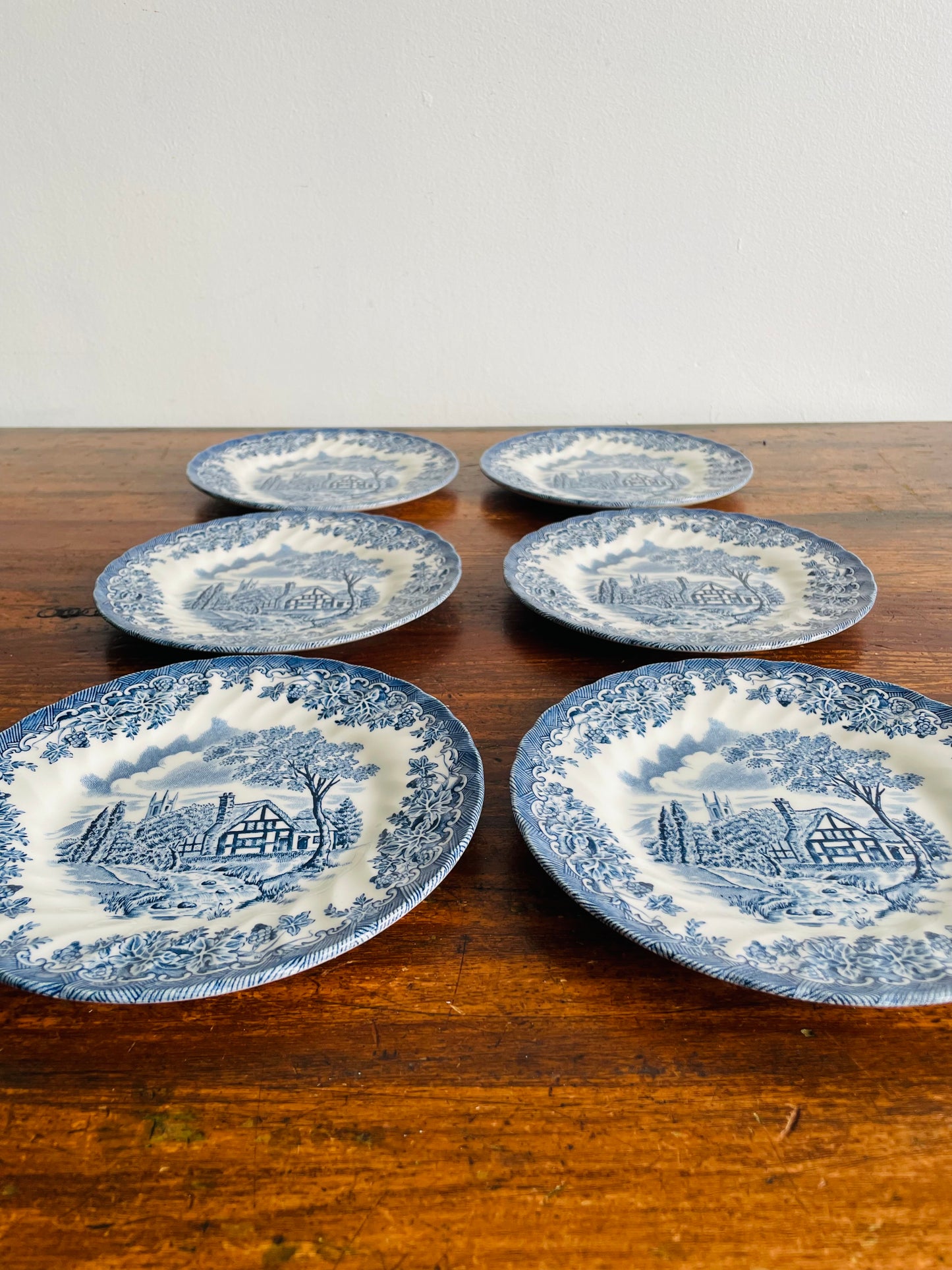 Churchill England The Brook Blue Pattern Bread & Butter Plates - Set of 6