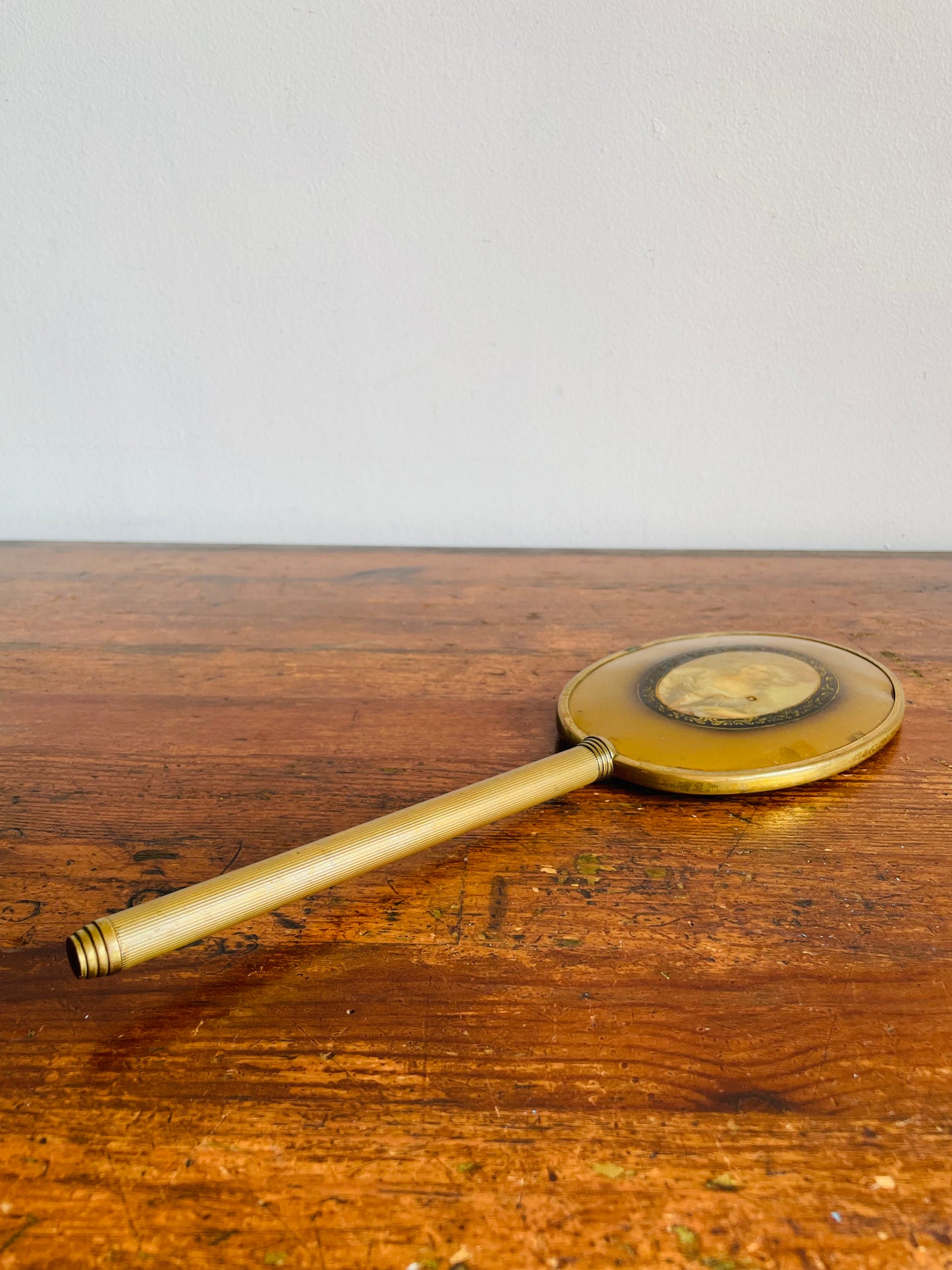 Brass Handheld Mirror with Victorian Lady in Dress