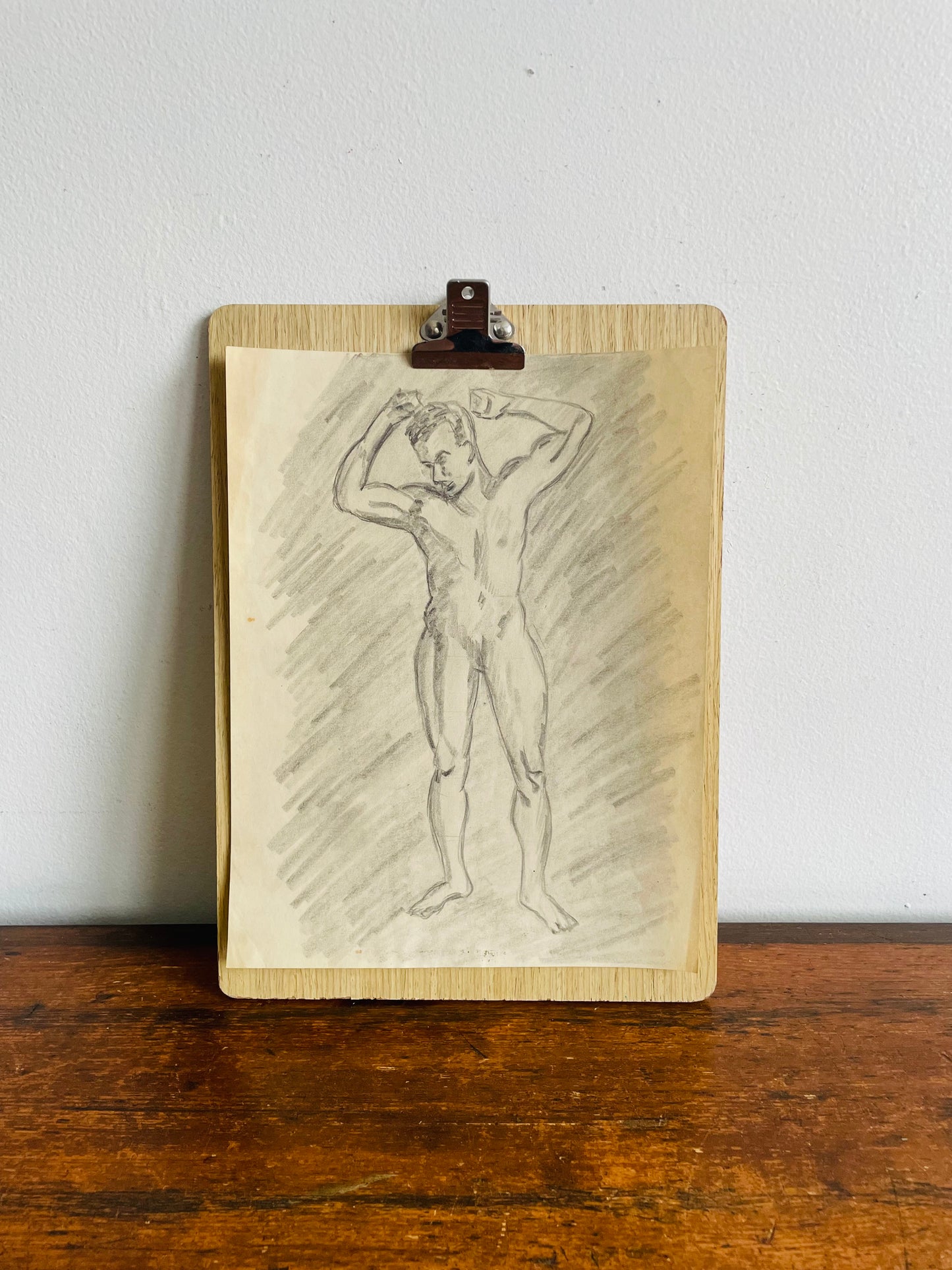 1950s Original Art Academic Study Pencil Sketch on Paper of Nude Man