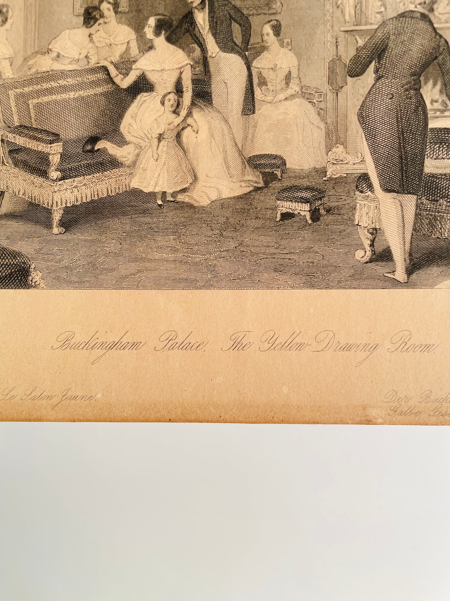 Albert & Victoria Buckingham Palace The Yellow Drawing Room Lithograph Print Picture