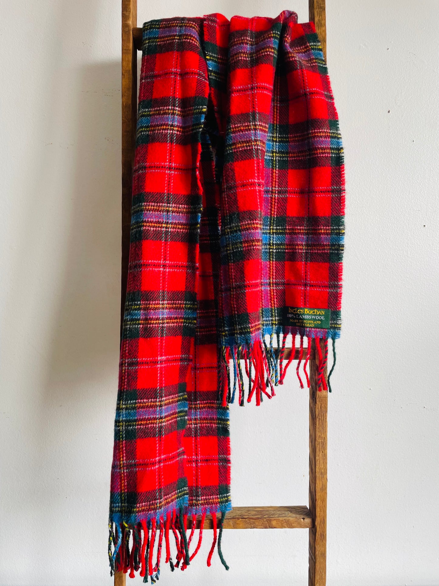 Vintage Ingles Buchan 100% Lambswool Red Tartan Plaid Scarf - Made in Scotland