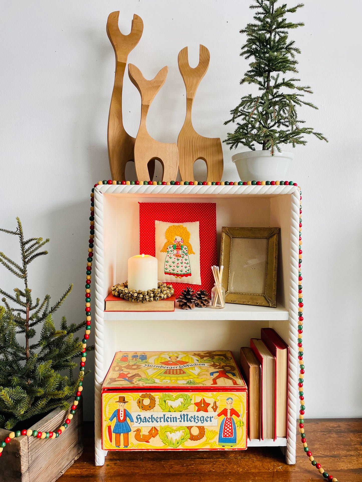 Vintage Adorable Crewel Embroidery Stuffed Fabric Picture of Little Girl Christmas Angel