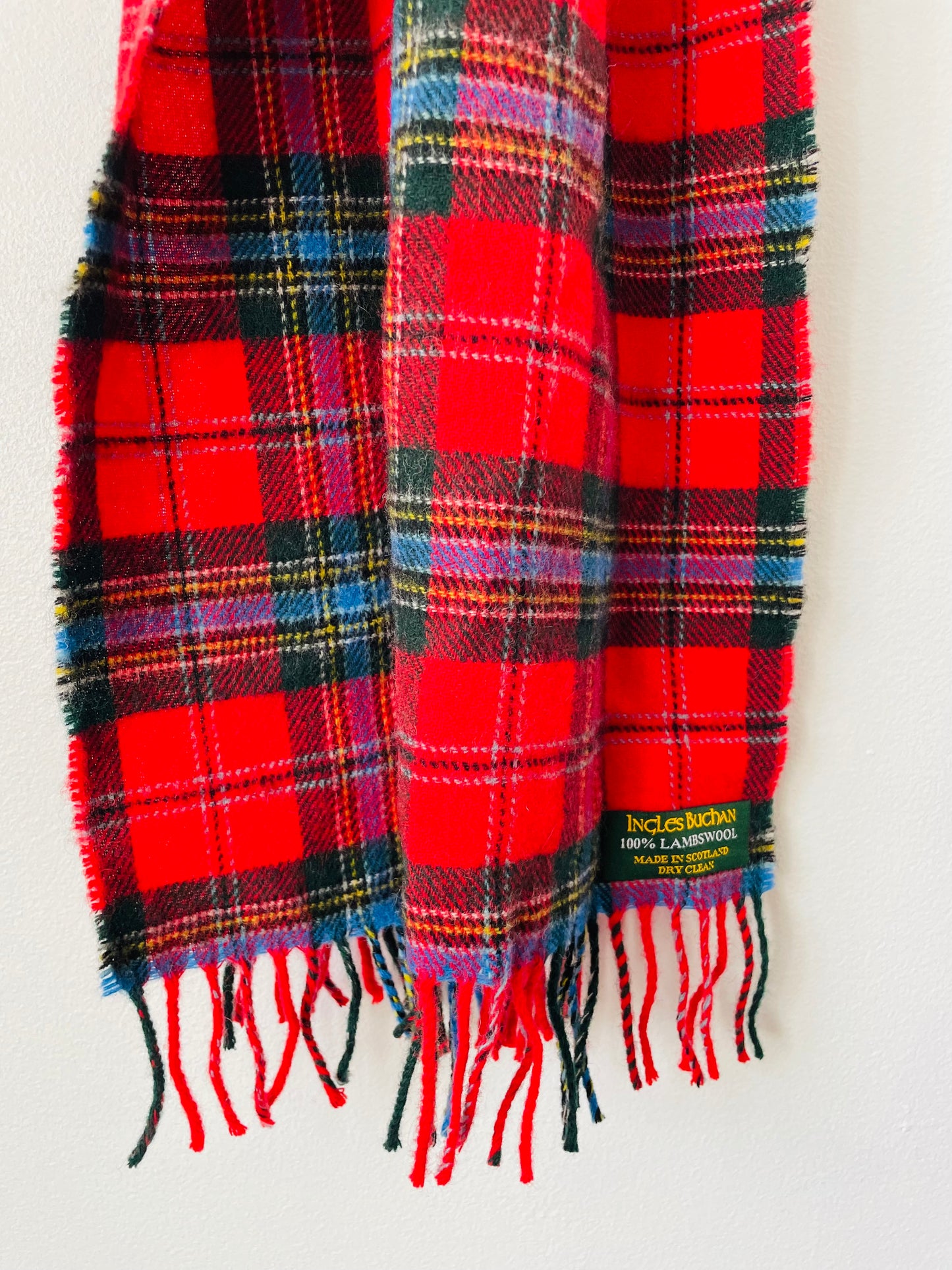 Vintage Ingles Buchan 100% Lambswool Red Tartan Plaid Scarf - Made in Scotland