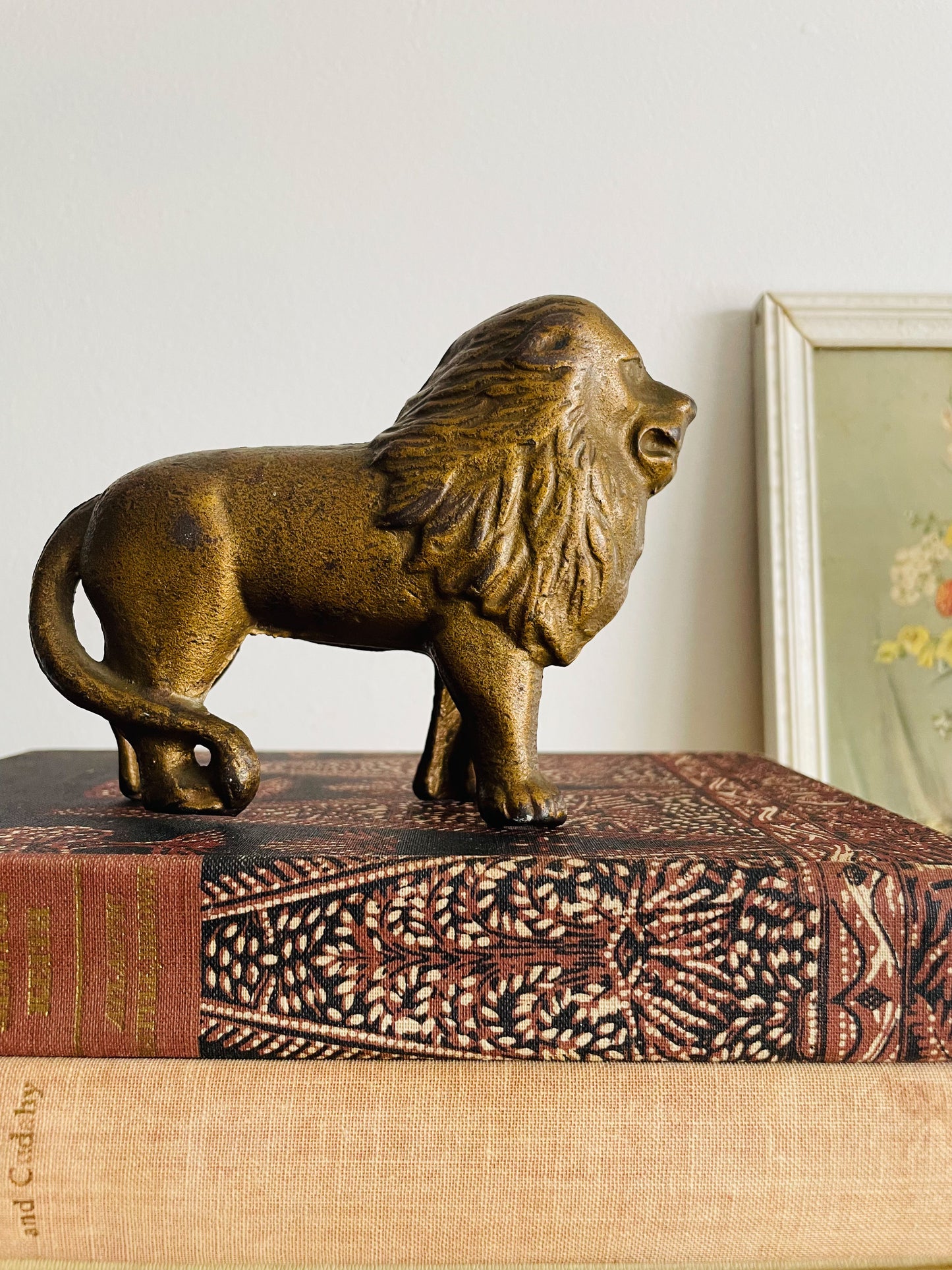 Antique A. C. Williams Heavy & Solid Cast Iron Gold Lion Coin Bank with Right Side Tail