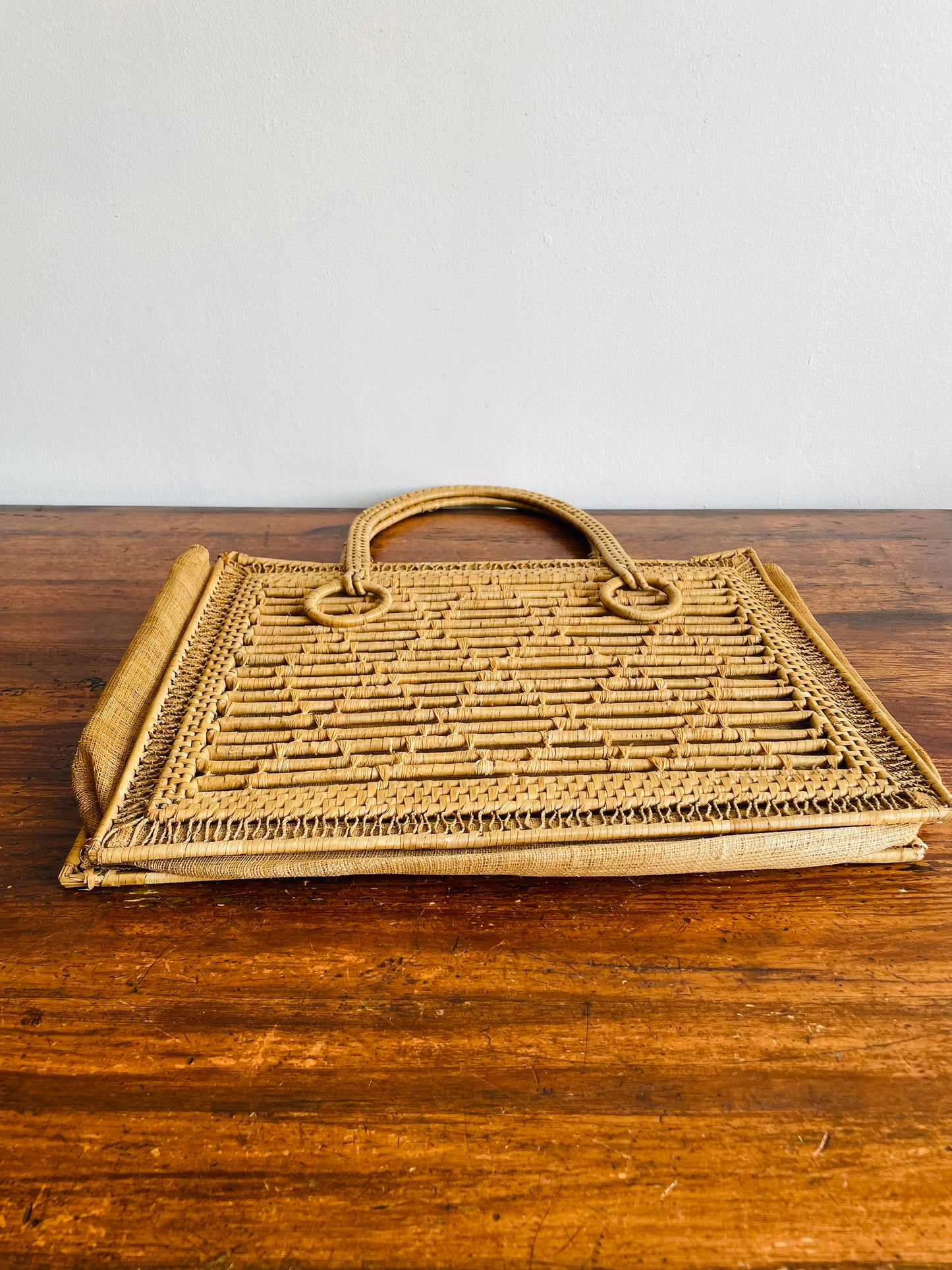 Woven Straw Rattan with Mesh Sides Purse