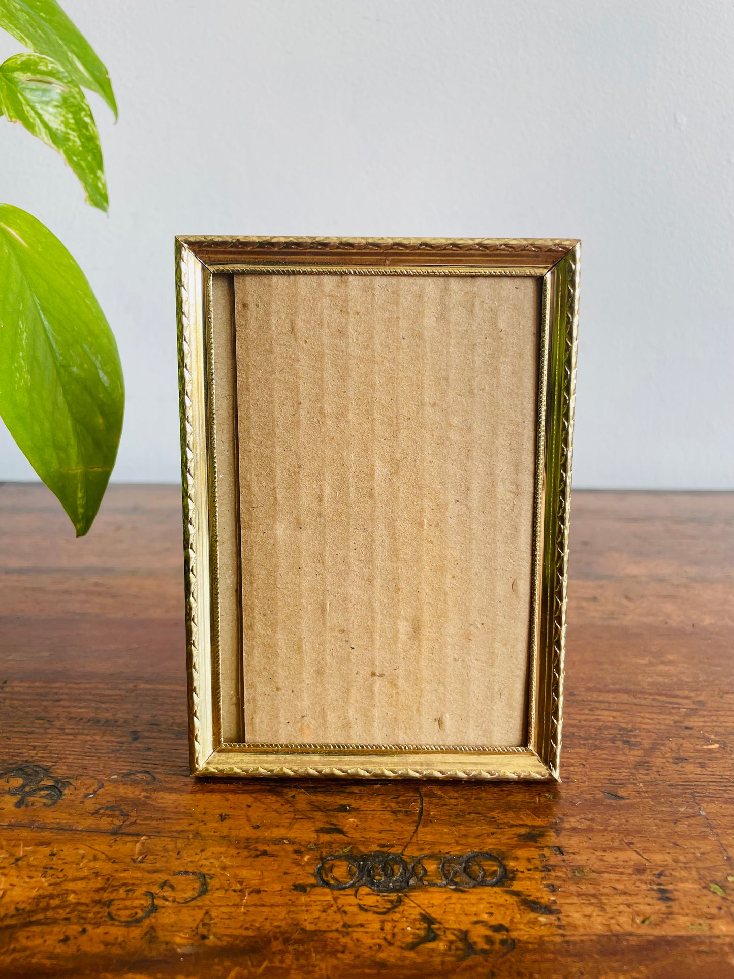 Brass Metal Picture Frame Without Glass - Easel Prop to Stand - 3" by 4.5" Photo Size