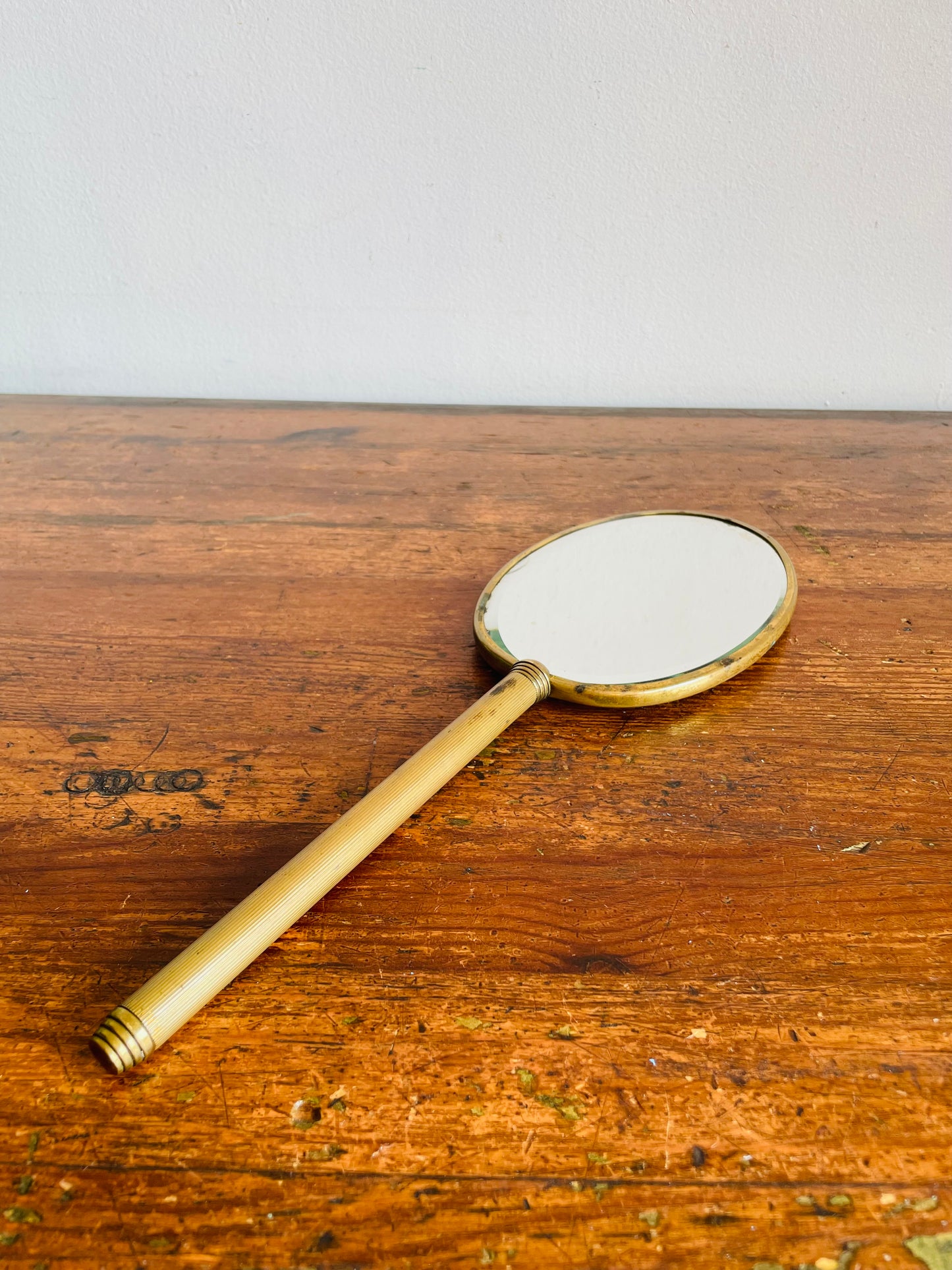 Brass Handheld Mirror with Victorian Lady in Dress