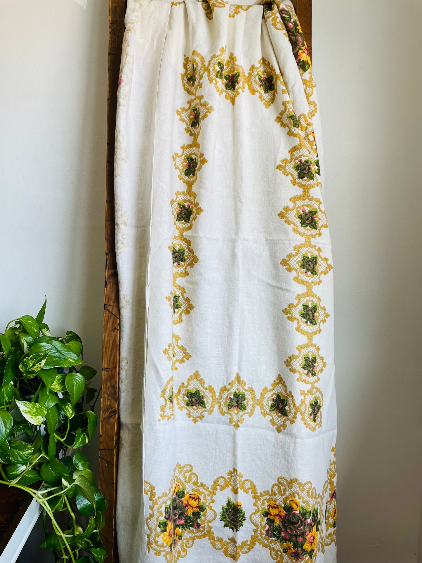 Linen Tablecloth with Yellow Flowers - Also Makes Great Fabric!