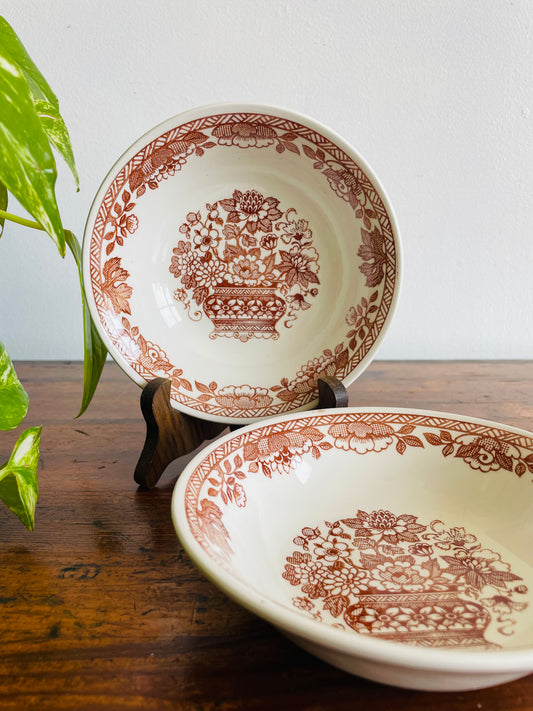 Broadhurst English Ironstone Cereal Bowls - Kathie Winkle Grosvenor Flower Pattern - Set of 2 - Found in Killarney, Ireland