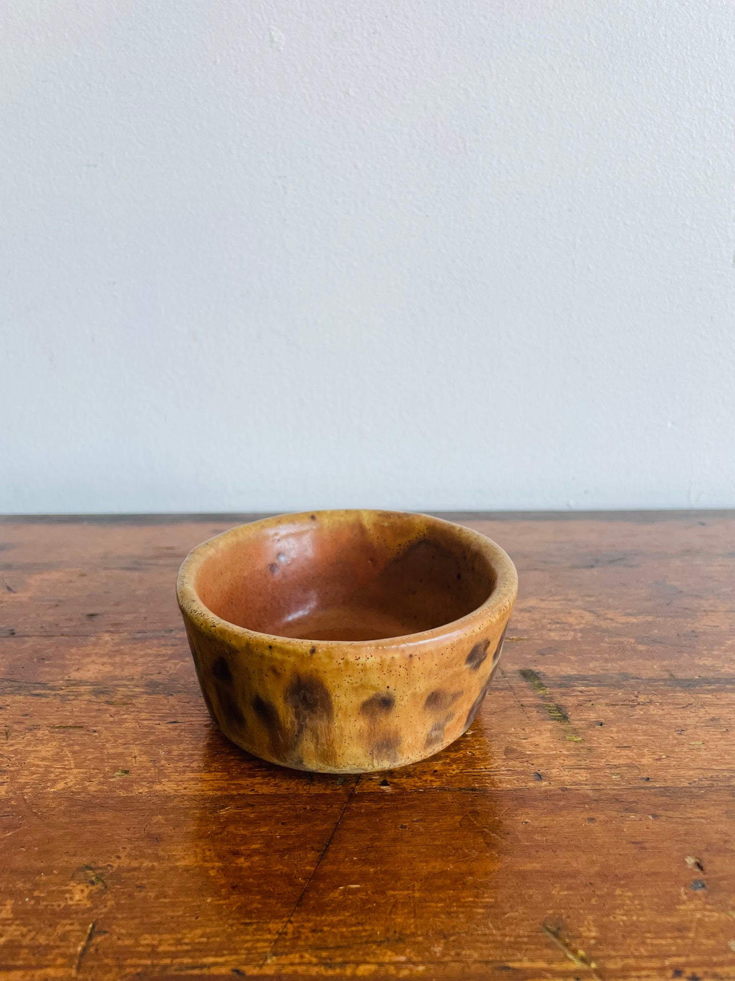 Studio Art Pottery Brown Flecked Bowl with Flower Pattern - Artist Signed