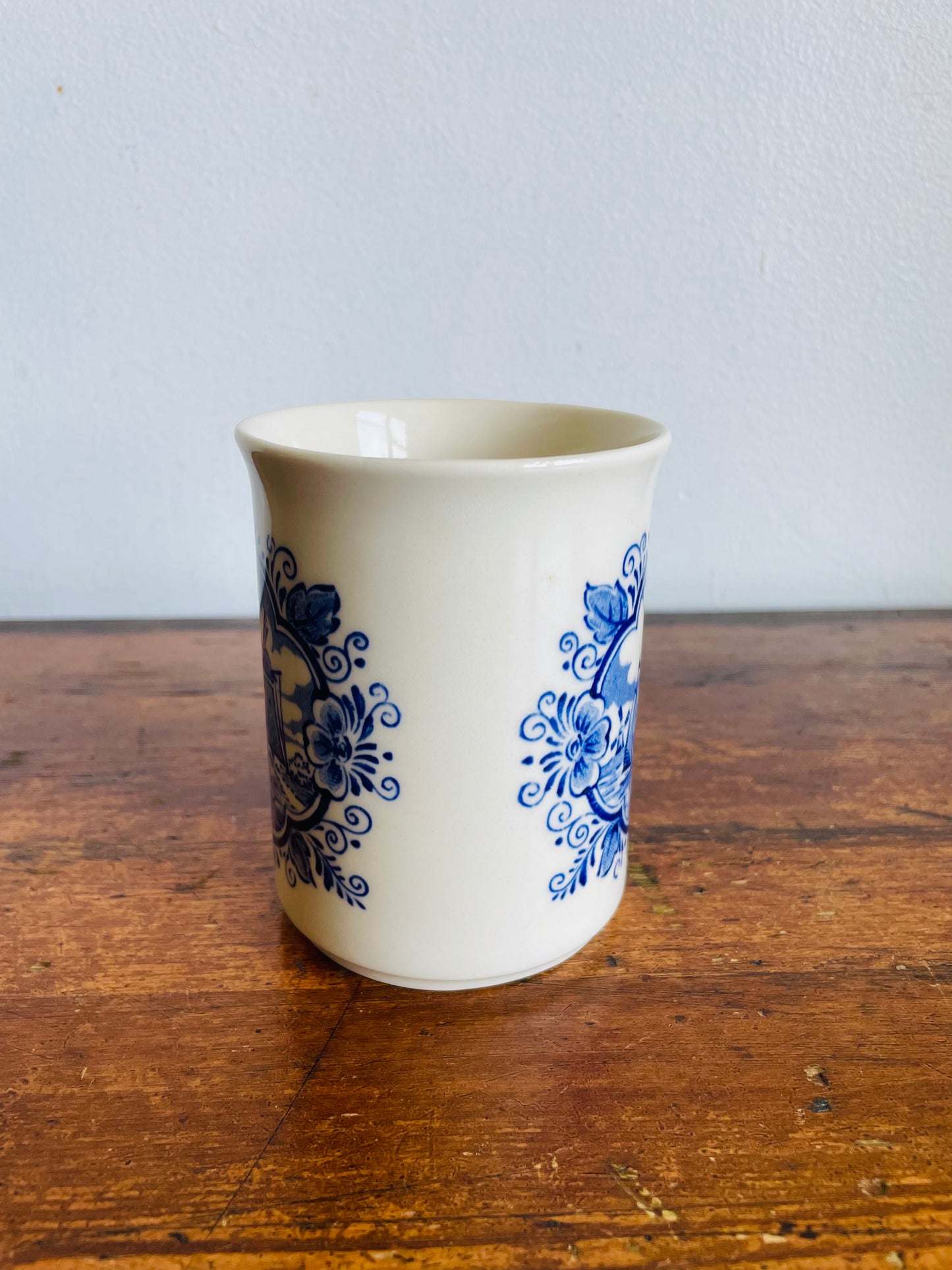 Vintage Blue & White Cup with Dutch Windmill & Sailboat Scene - English Ironstone Tableware - Vase, Pencils, Toothbrush Holder, Etc.
