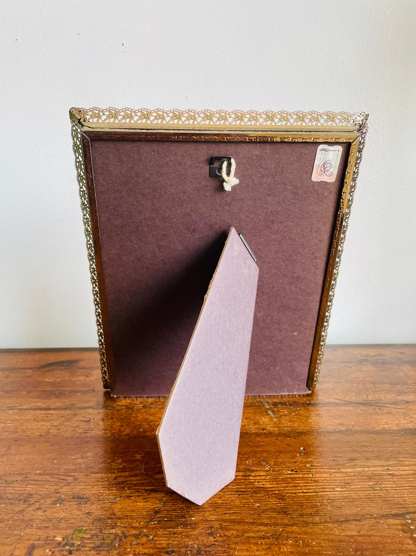 Vintage Brass Floral Filigree Picture Frame with Easel Prop or Wall Hook to Hang Vertically - 7.5" x 9.5" Photo Size