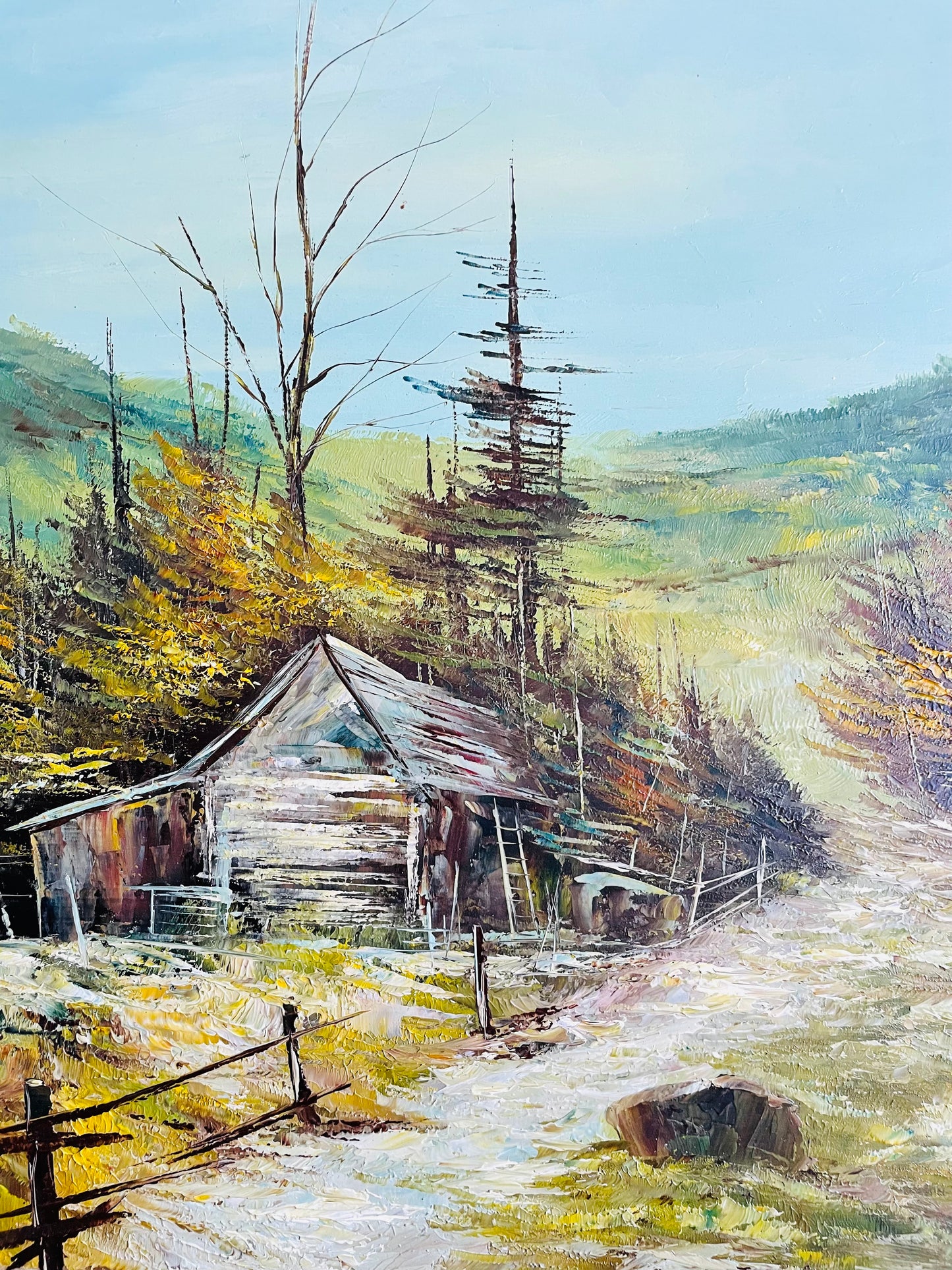 Original Art Oil Painting on Board - Rustic Barn or Cabin in Nature Scene
