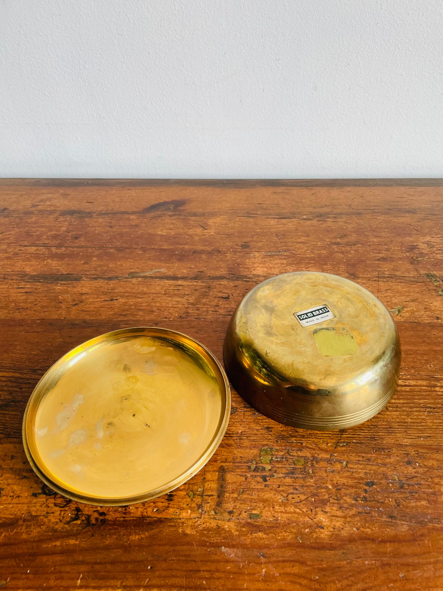 Round Solid Brass Trinket Jewellery Box with Enamelled Lid & Bird Design - Made in India