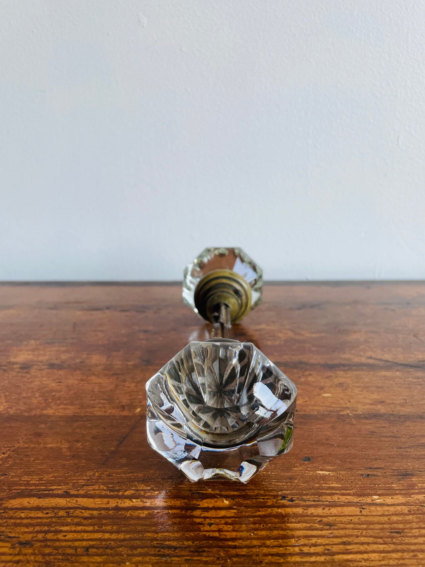 Fluted Glass 8 Point Door Knob Set with Brass Connecting Spindle Shaft #2