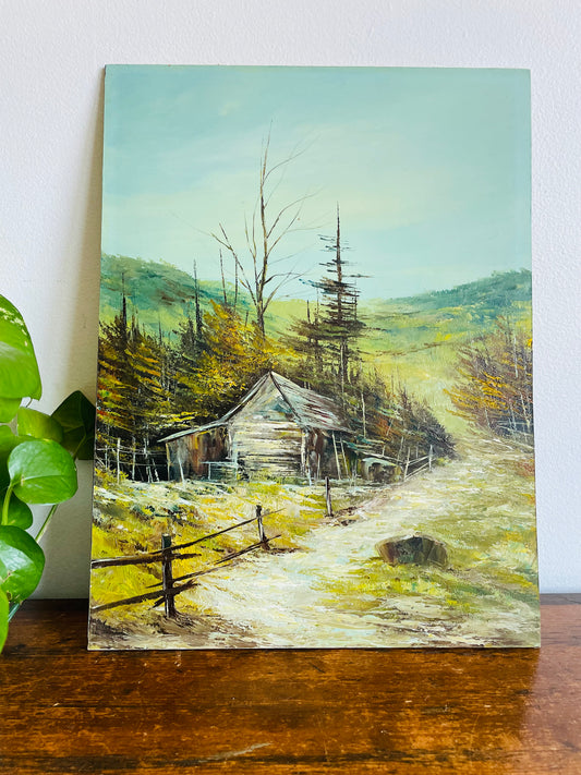 Original Art Oil Painting on Board - Rustic Barn or Cabin in Nature Scene