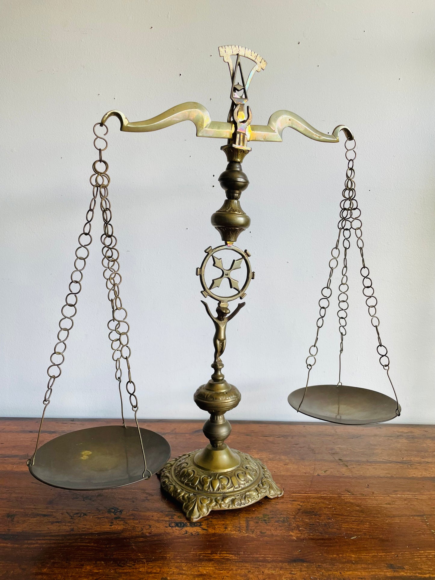 Vintage 25" Tall Ornate Brass Balance Scale with Cherub - Scales of Justice - FOR SHIPPING PLEASE READ SPECIAL INSTRUCTIONS