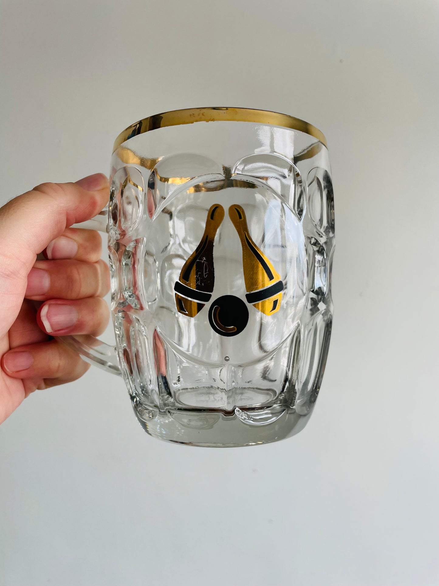 Beaverhead Glass Beer Mug Tankard with Bowling Graphic - Made in England - Set of 3