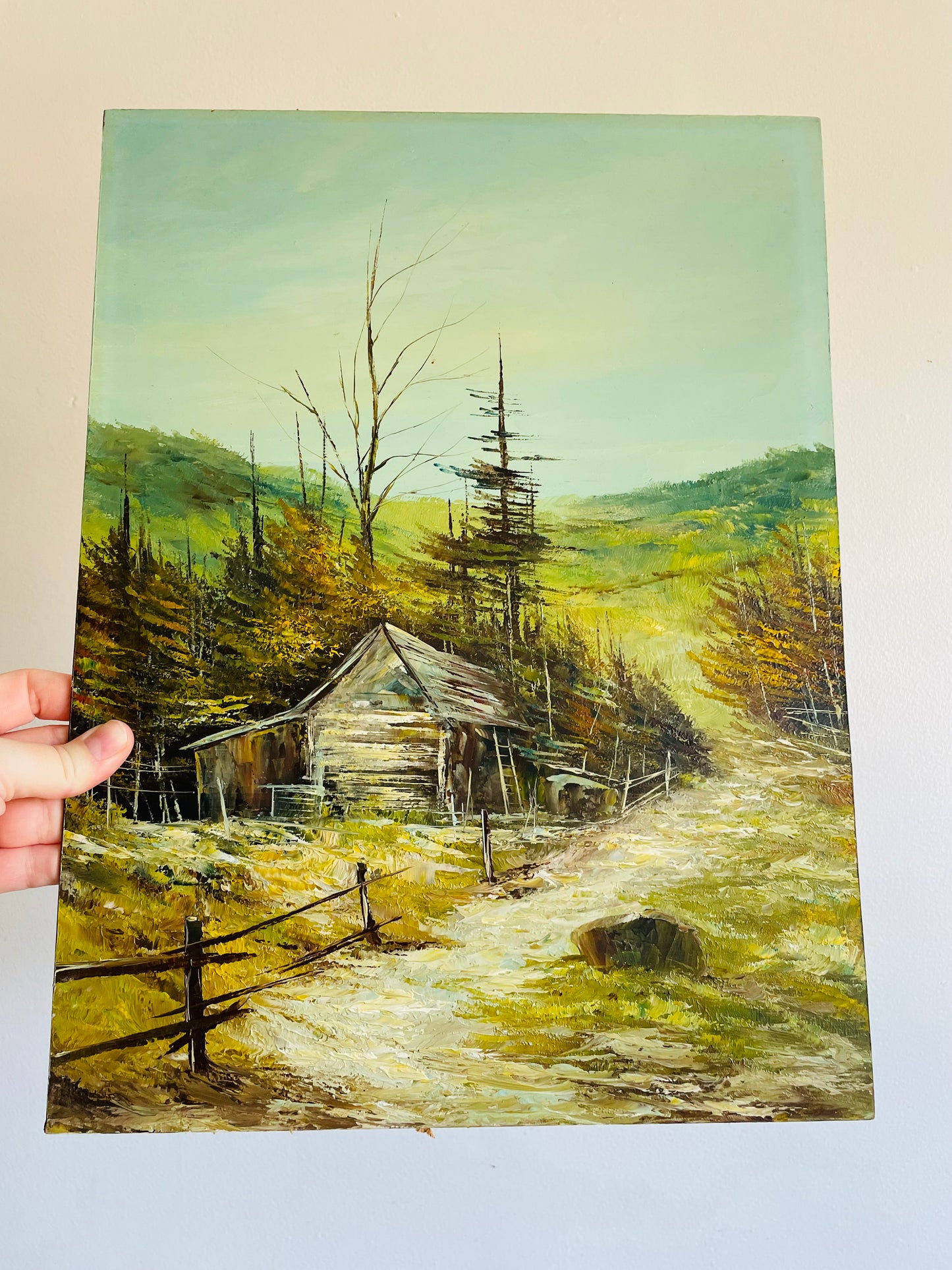 Original Art Oil Painting on Board - Rustic Barn or Cabin in Nature Scene