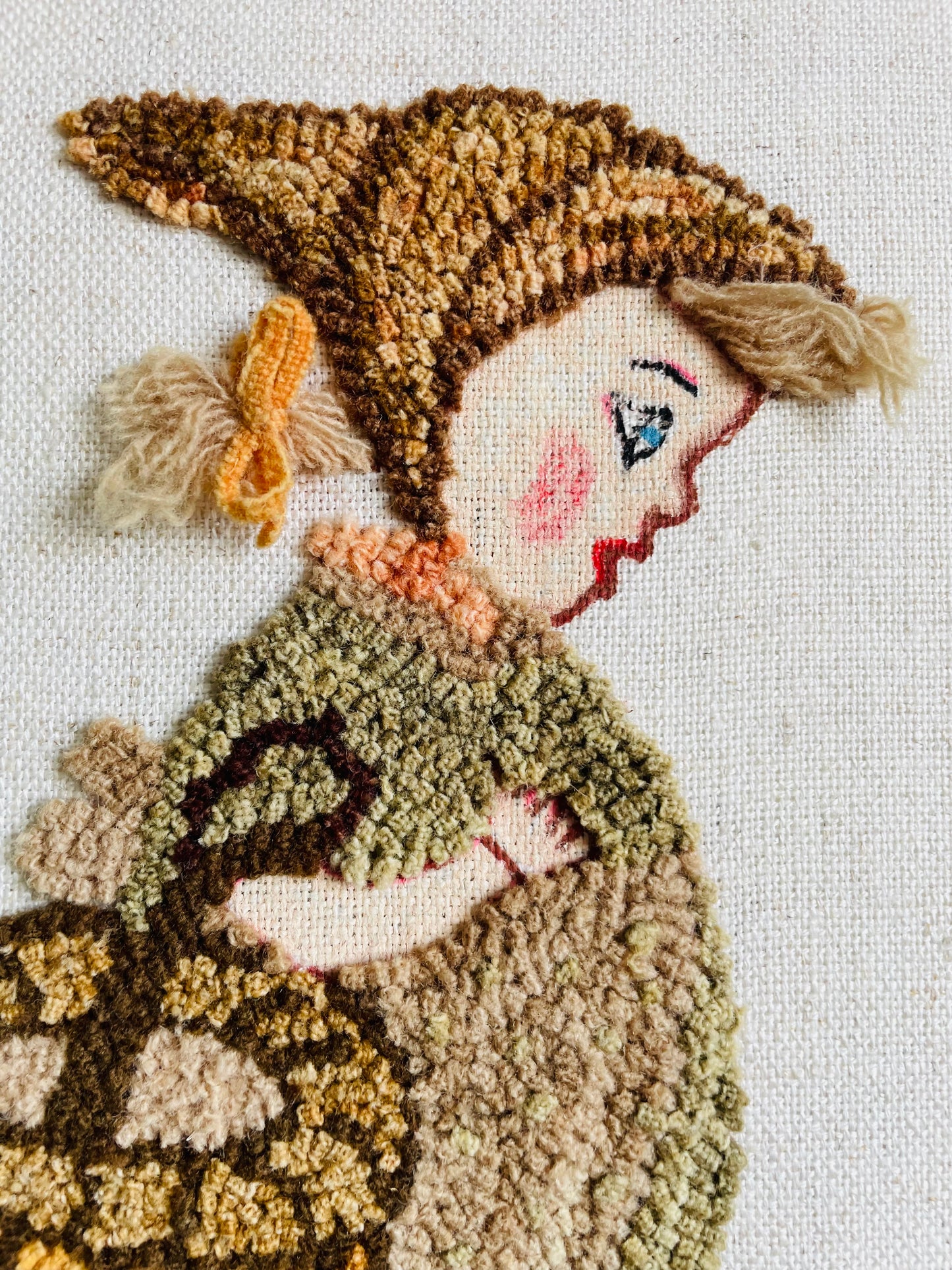 Woodland Forager Girl Rug Hook Embroidery Picture - October 1979