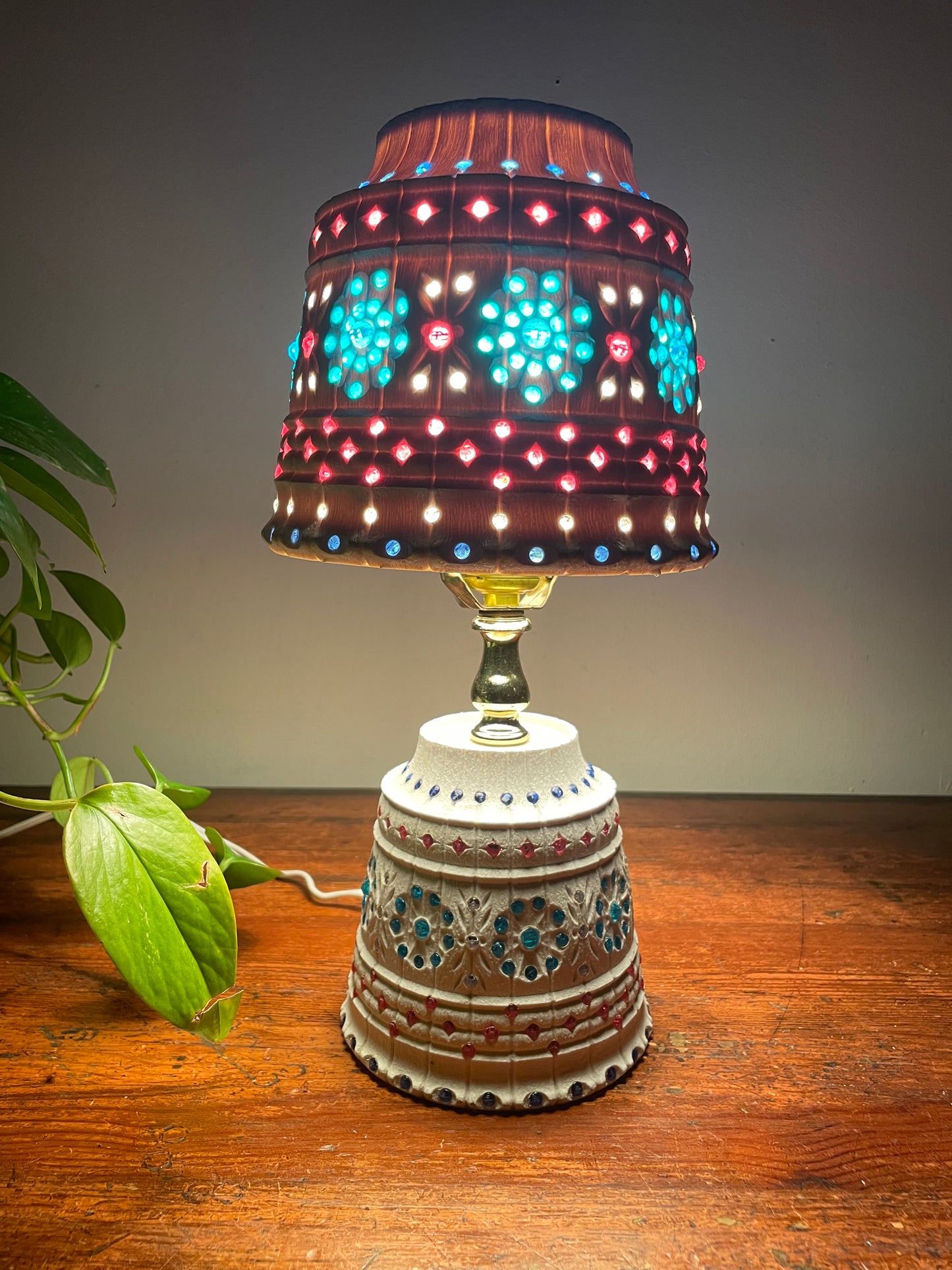 MCM Plastic Lawnware Table Lamp with Brightly Coloured Beads - Pink, Blue & Clear