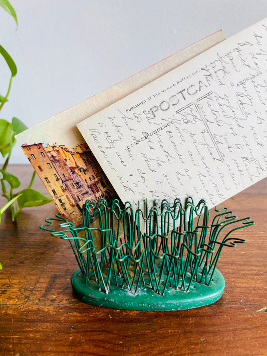 Blue Ribbon Flower Holder Cuyahoga Falls Ohio Green Metal Hairpin Flower Frog #4 - Also Holds Photos, Memos, Etc.