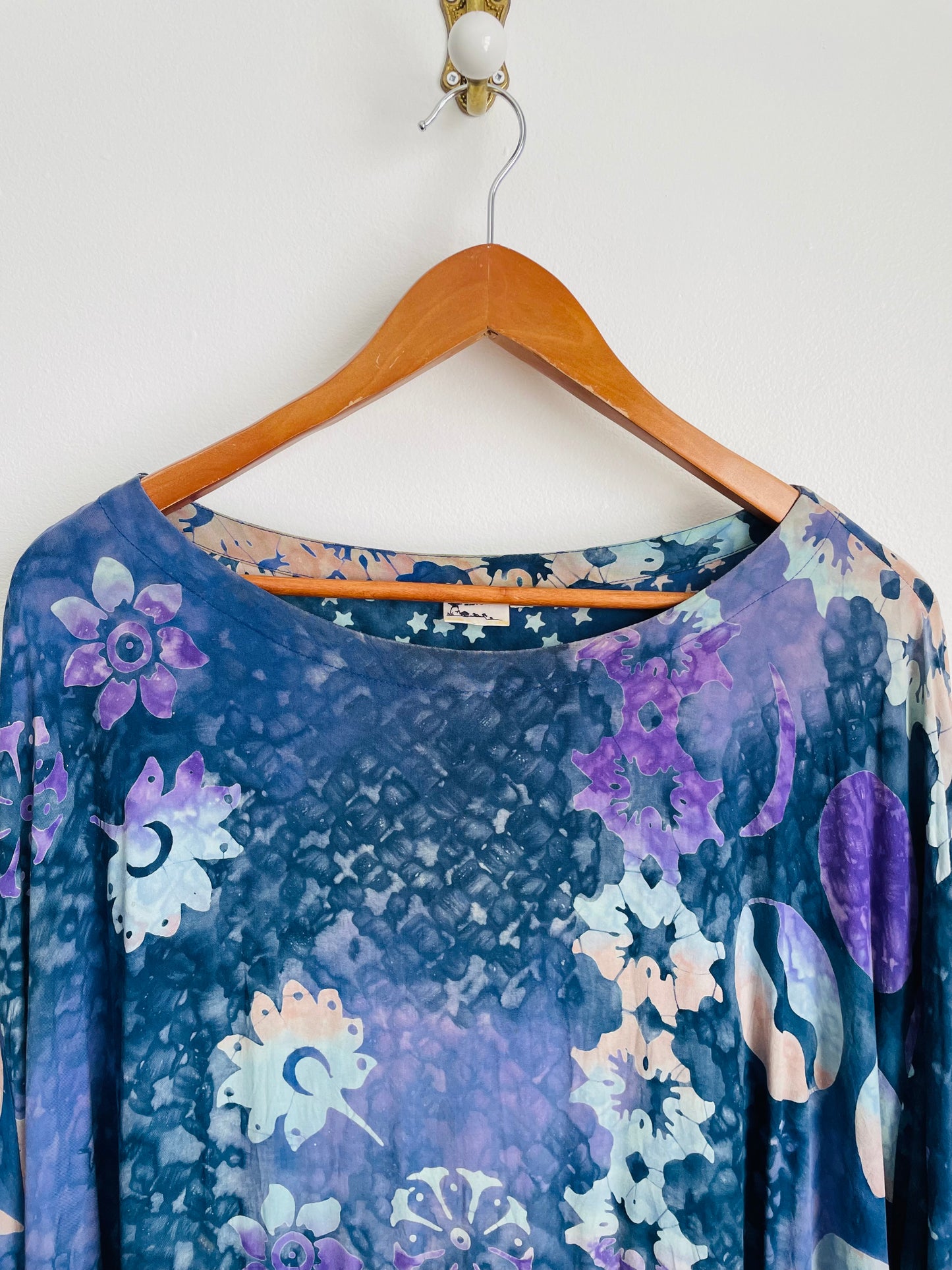 100% Rayon Maxi Dress with Pockets & Batik-Style Celestial Design - Made in Indonesia - Fits up to Size 4x