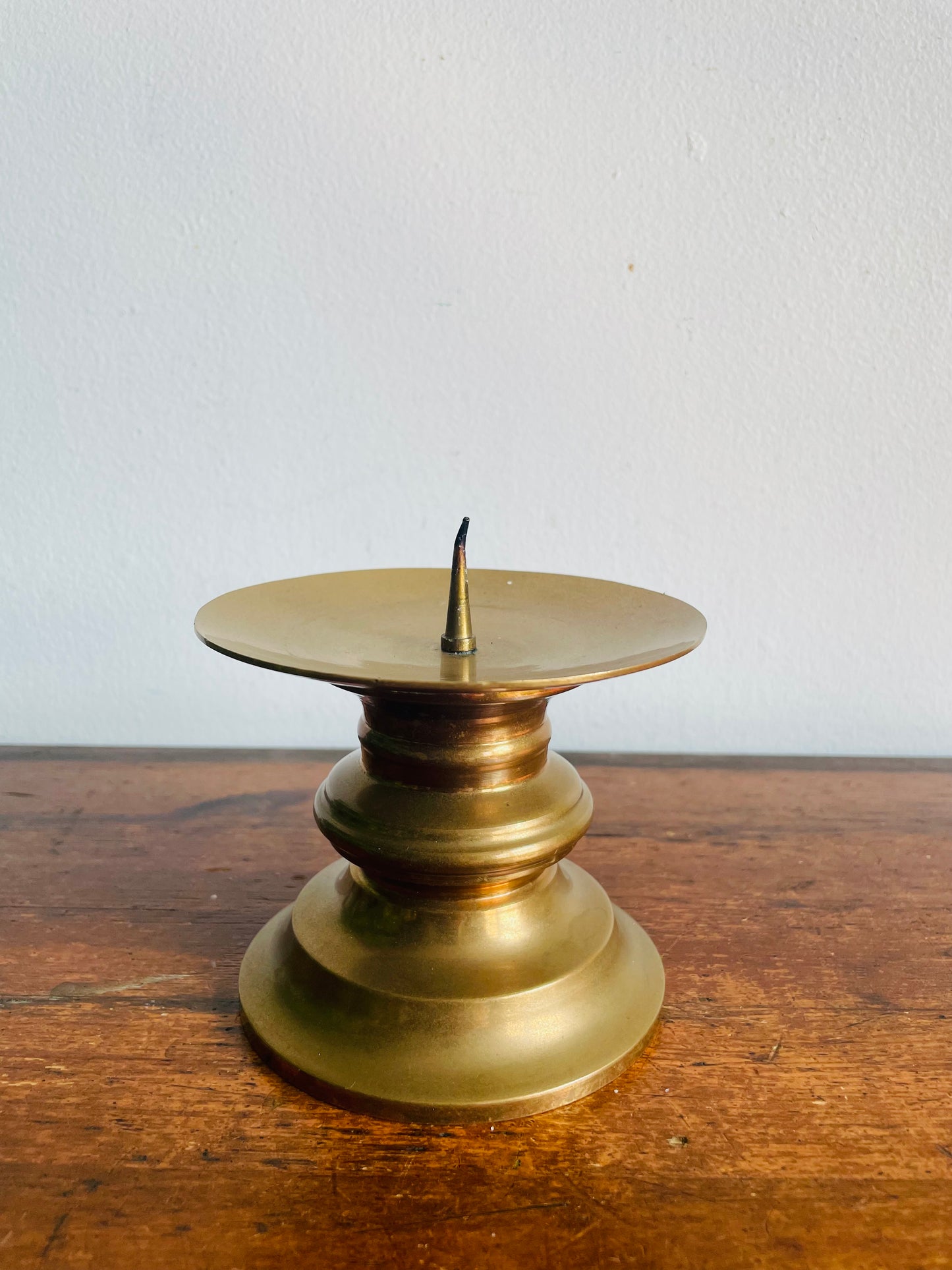 Vintage Heavy & Solid Brass 3.5" Pillar Candle Holder with Spike