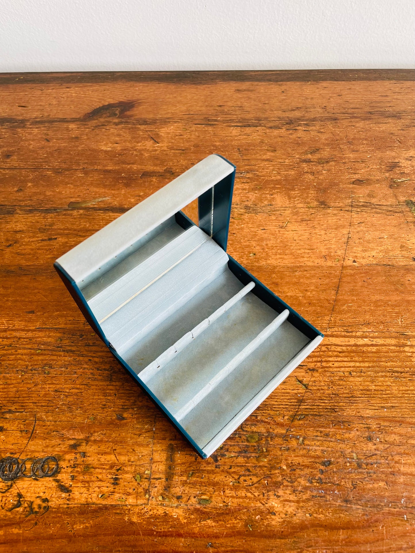 Design Philipp Hard Shell Powder Blue Velvet Jewellery Travel Case for Earrings with Rose Emblem - Has Mirror Inside & Can Hold 6 Pairs of Earrings - Made in Great Britain