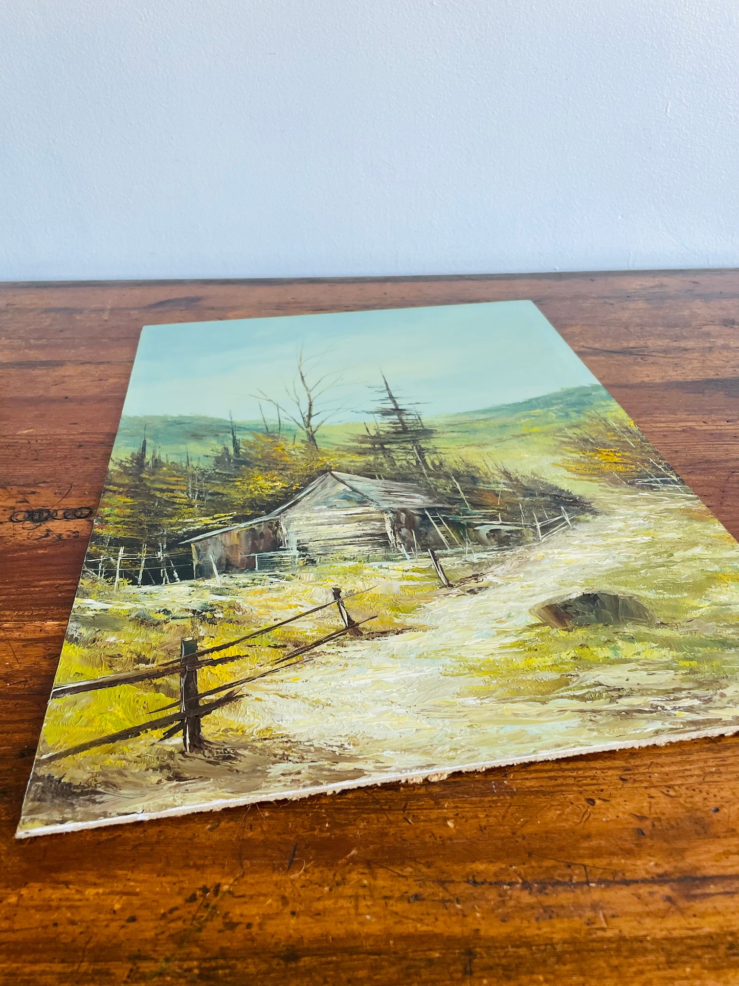Original Art Oil Painting on Board - Rustic Barn or Cabin in Nature Scene