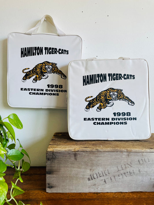 Vintage Hamilton Tiger-Cats Football 1998 Eastern Division Champions Stadium Seat Cushions with Handles - Set of 2