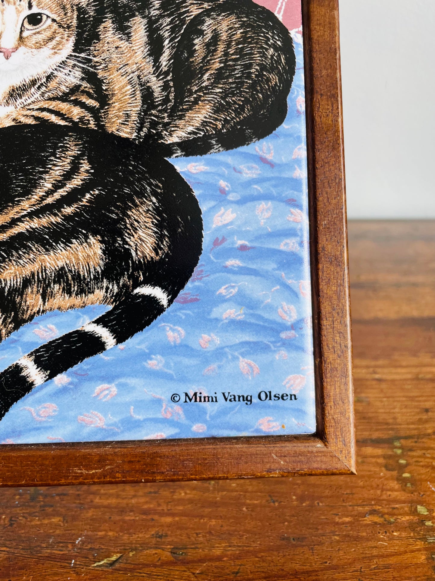 Mimi Vang Olsen Wood & Tile Cat Trivet or Wall Hanging Picture - Orient Taiwan