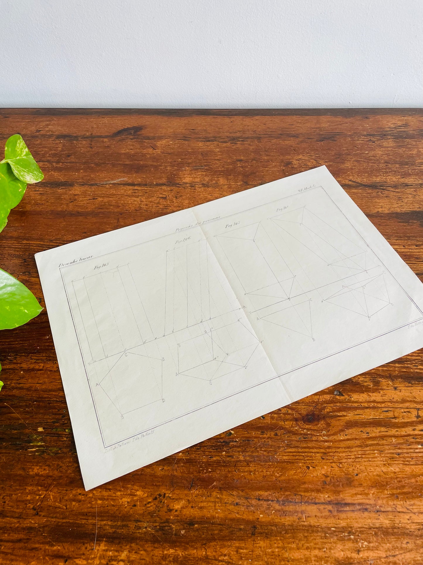 Antique Architecture Art Student Portfolio Drawing - Projection of Prisms # 2 - Found in Lisbon, Portugal