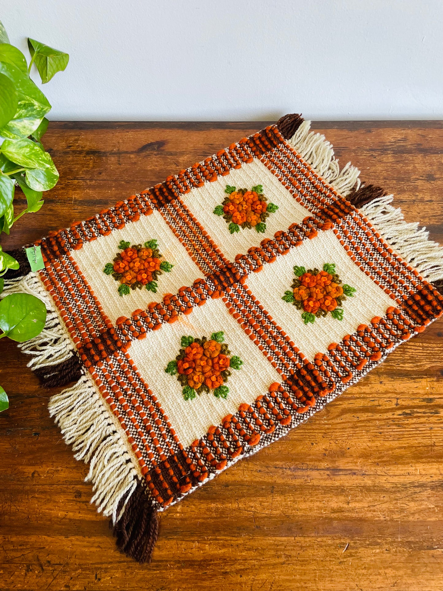 Polish Hand Knotted Woven Wool Throw Pillowcase with Embroidered Flowers