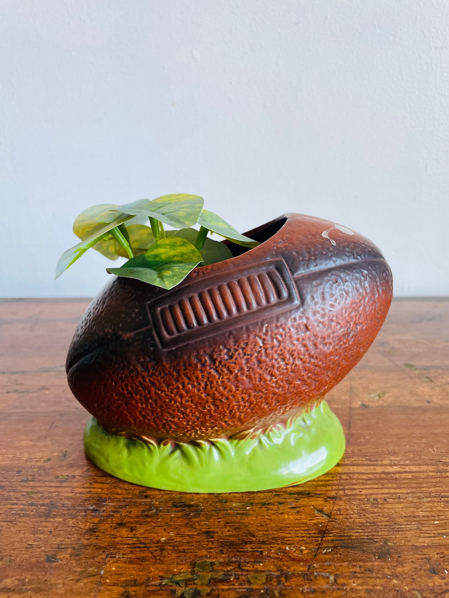 Vintage Ceramic Football Planter or Pencil Holder Cup - Made in Japan - Would Also Be Great to Hold Cutlery/Straws at a Football Party!