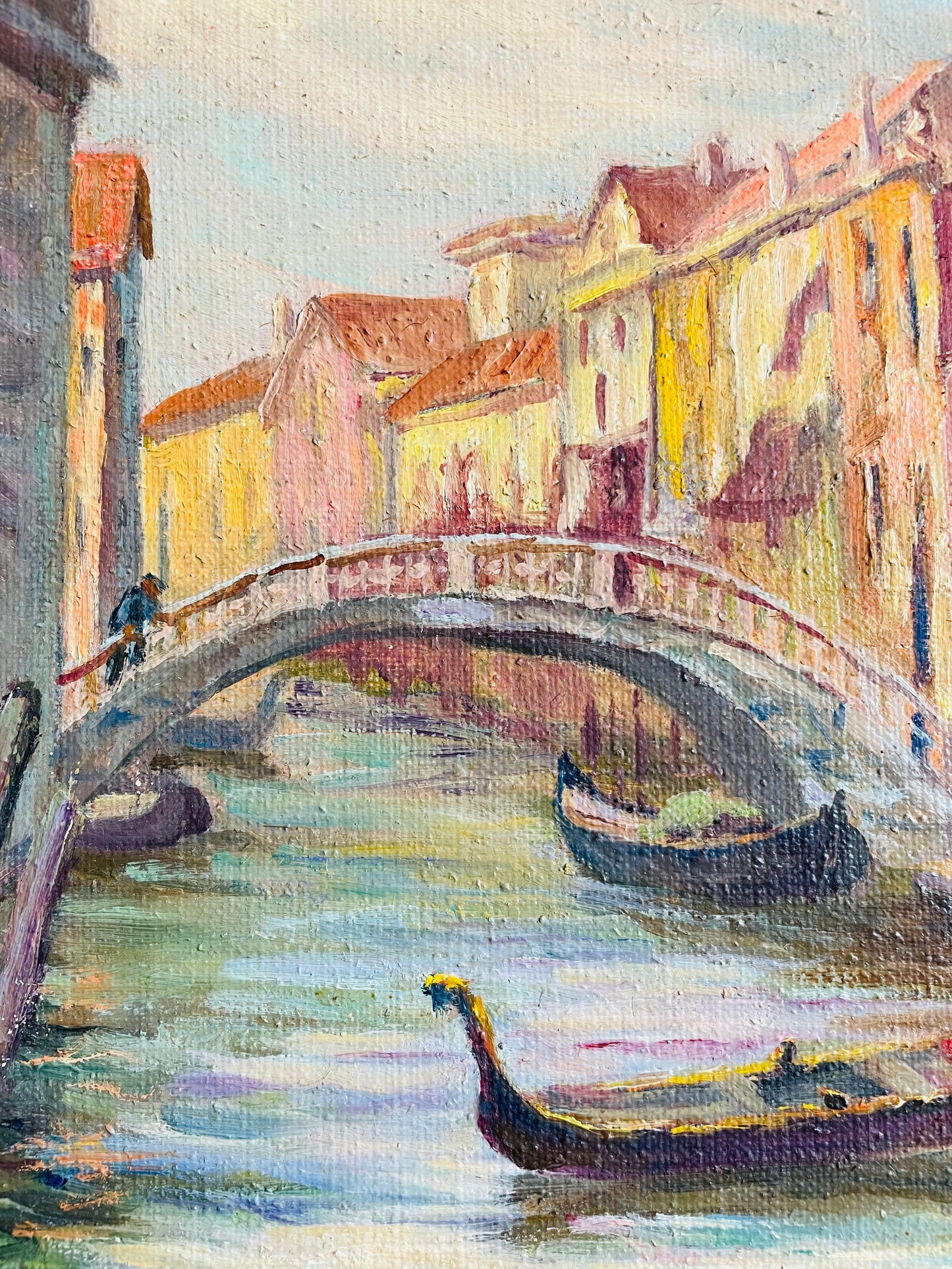 Vintage Original Art Painting Signed by Listed Hamilton Artist Juanita LeBarre Symington - "Canal Principal Venice" July 1975 - Original Sketch on Imported Linen Canvas