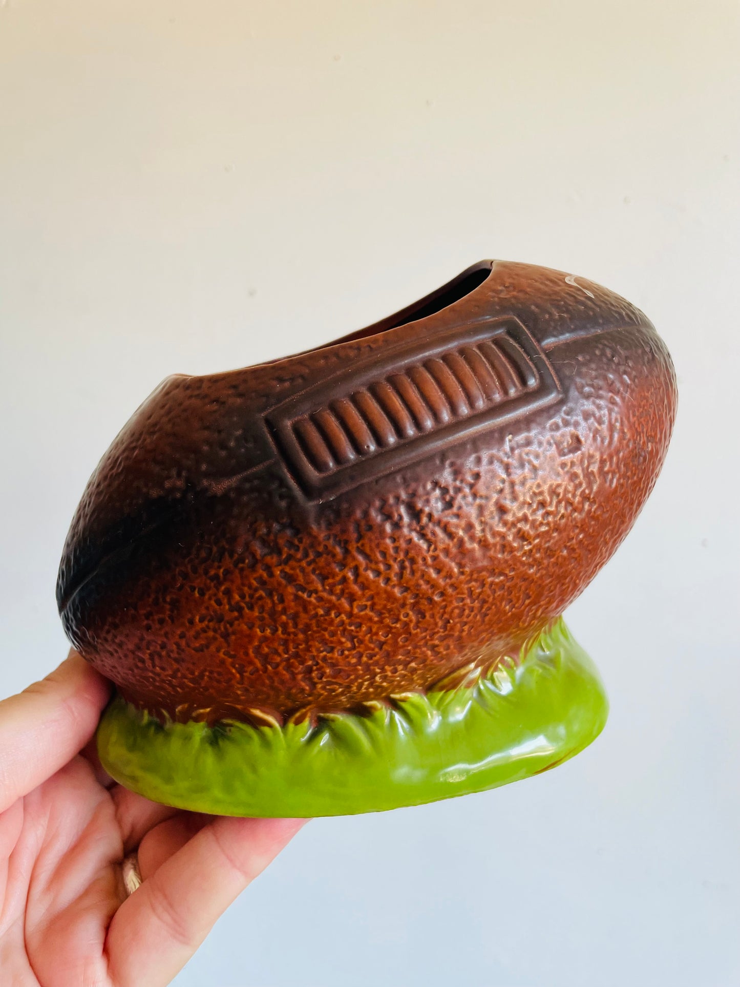 Vintage Ceramic Football Planter or Pencil Holder Cup - Made in Japan - Would Also Be Great to Hold Cutlery/Straws at a Football Party!