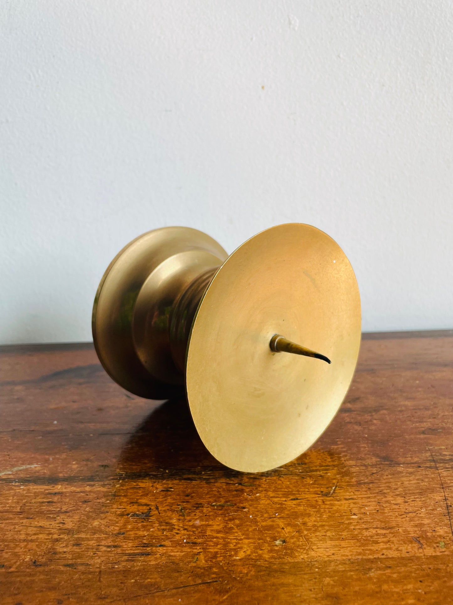 Vintage Heavy & Solid Brass 3.5" Pillar Candle Holder with Spike