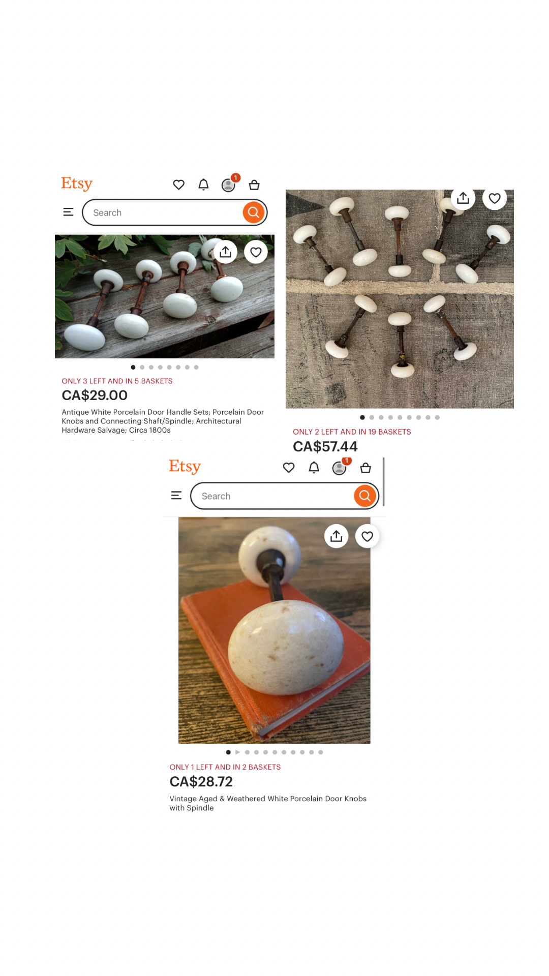 White Porcelain Door Knob Set with Connecting Spindle Shaft #2