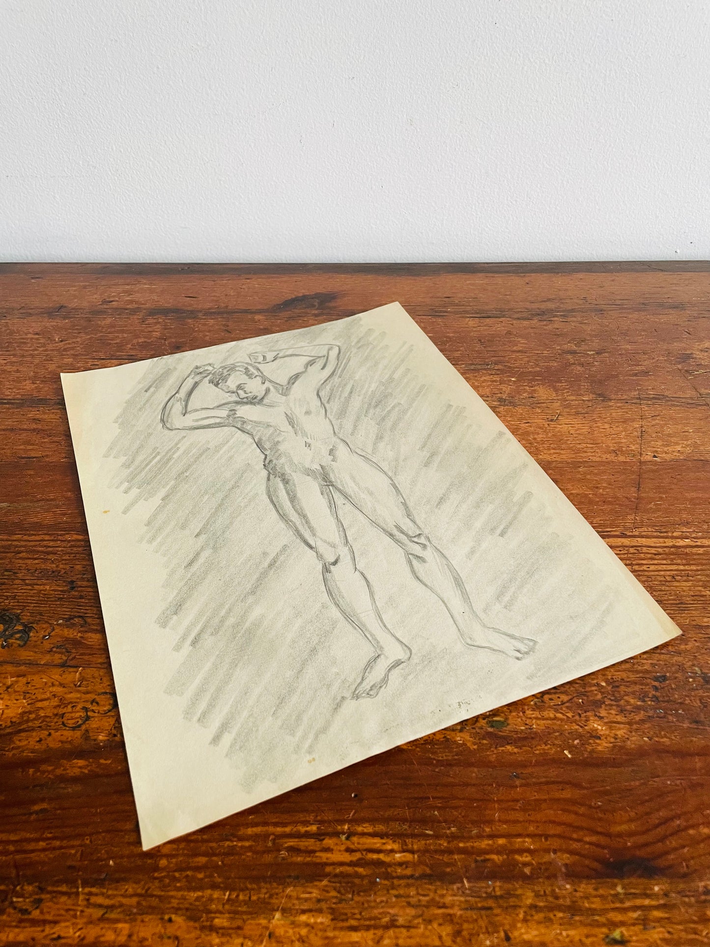 1950s Original Art Academic Study Pencil Sketch on Paper of Nude Man
