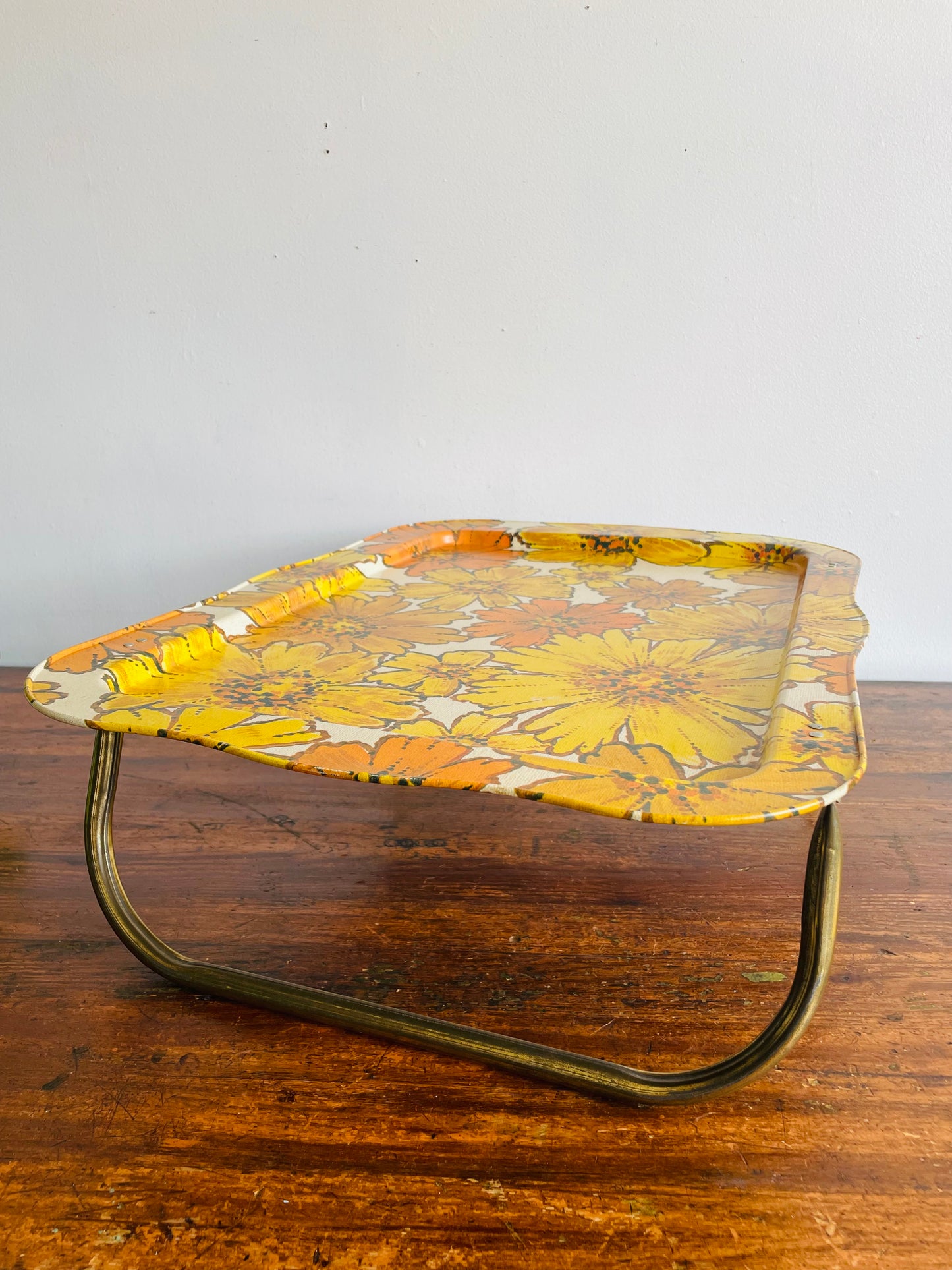 Metal Folding Lap Tray with Yellow & Orange Flower Design