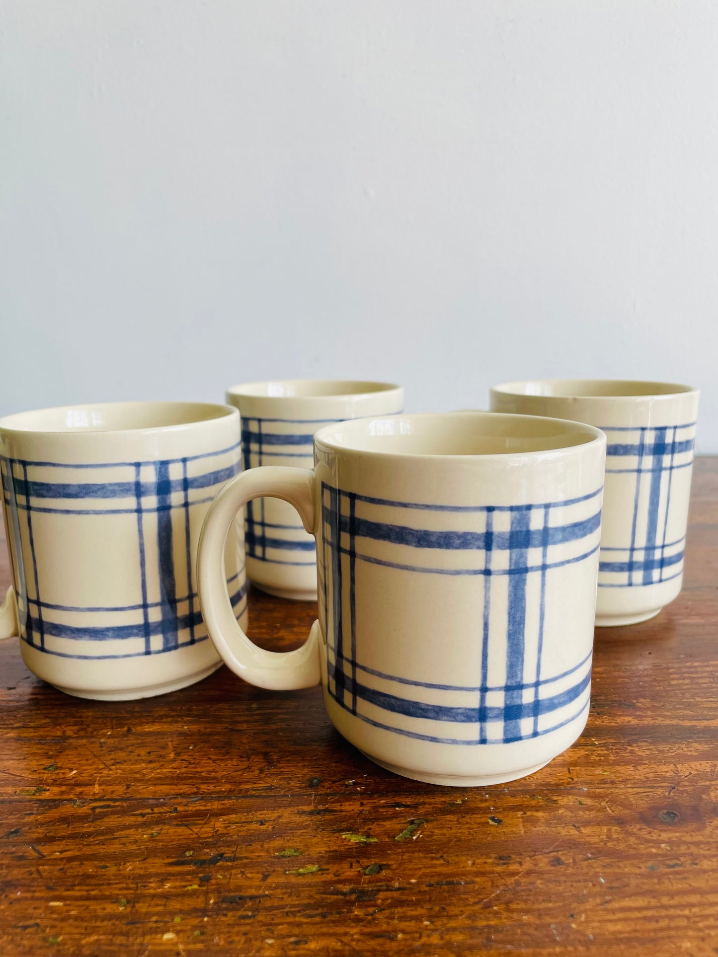 Eaton Home Blue Checkered Tartan Pattern Mugs - Set of 4 - # 1
